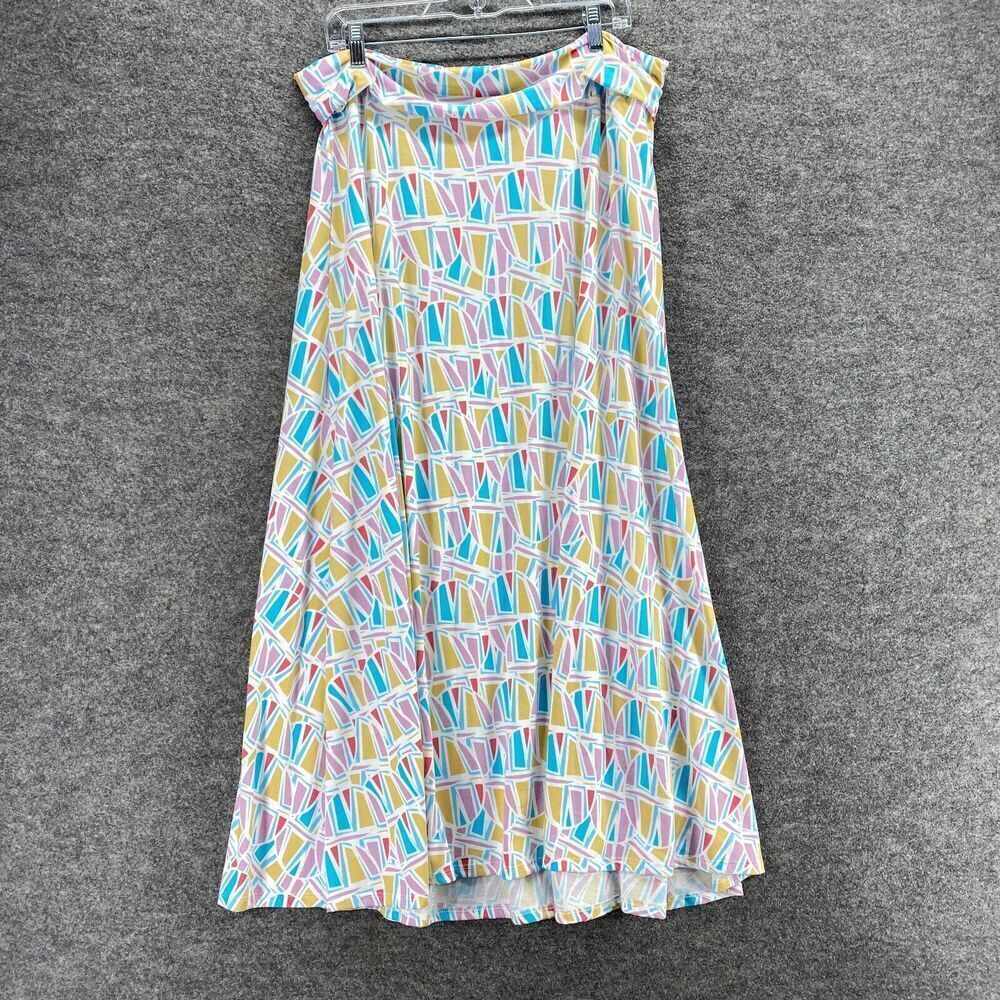 Lularoe Skirt Women Xl Blue Geometric Maxi Long High Rise Pull On Casual Stretch